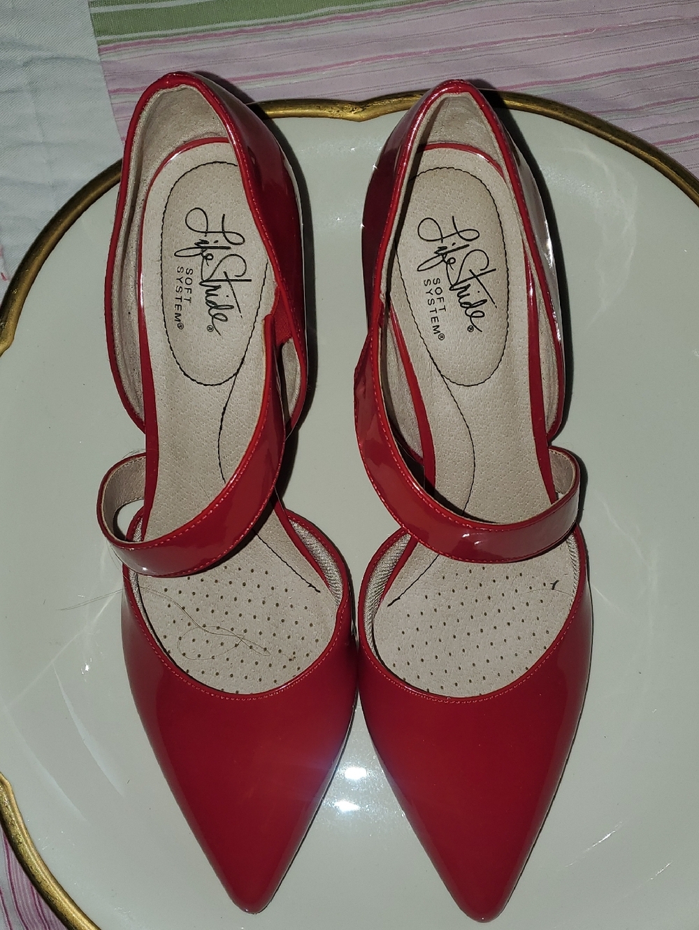 Life Stride Red Patent Pointed Mary Jane Heels